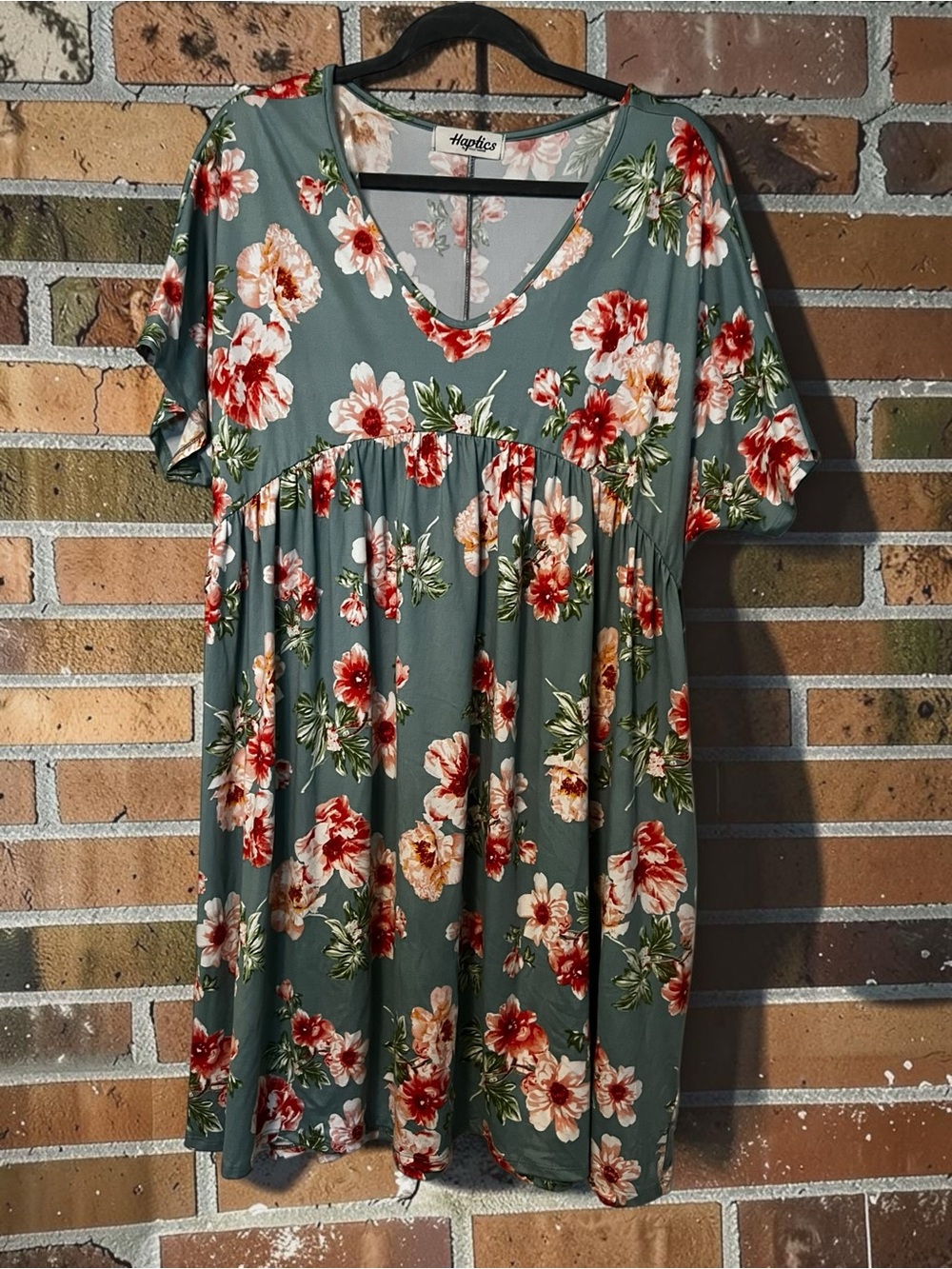 Haplics Teal Floral V-Neck Empire Waist Casual Dress